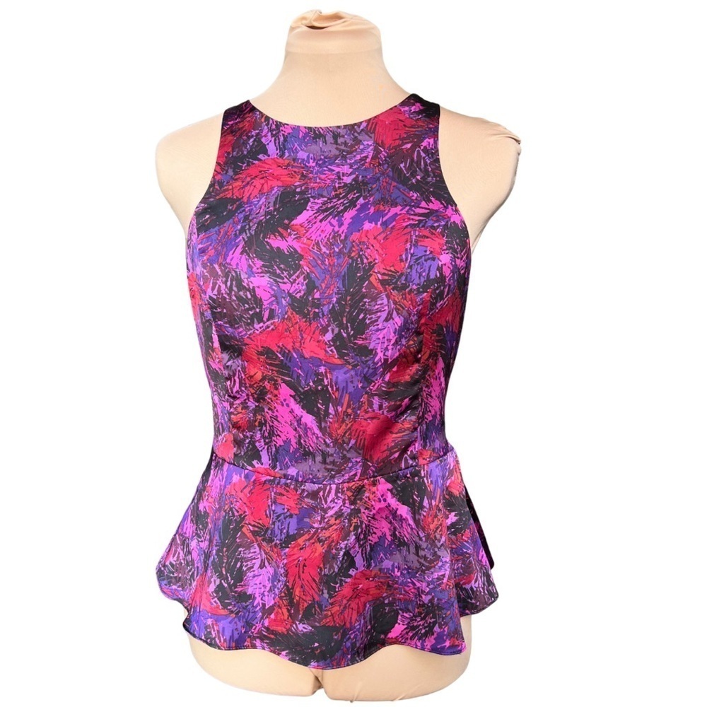 Small - EUC - Express  Fitted Sleeveless Top - Ruffle Hem - Multi Color
